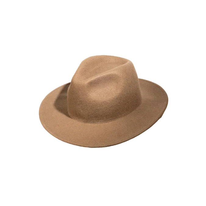 Fashionable tan felt fedora hat