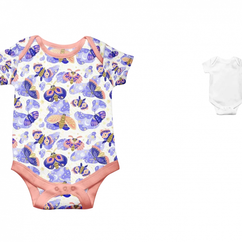Butterfly print baby bodysuit in soft cotton short sleeves