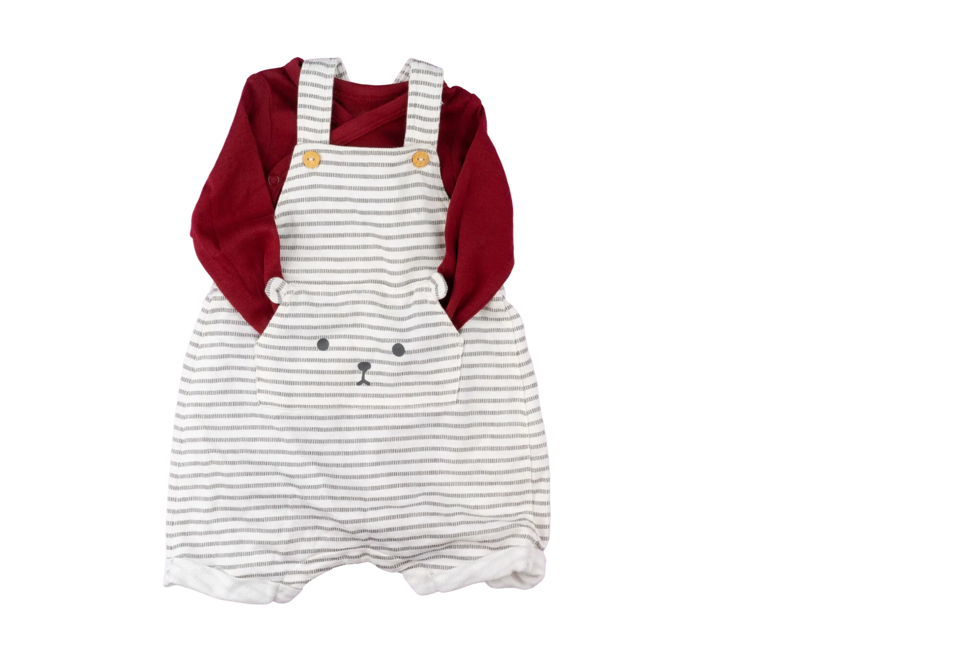 Striped romper with bear embroidery and red sleeve top