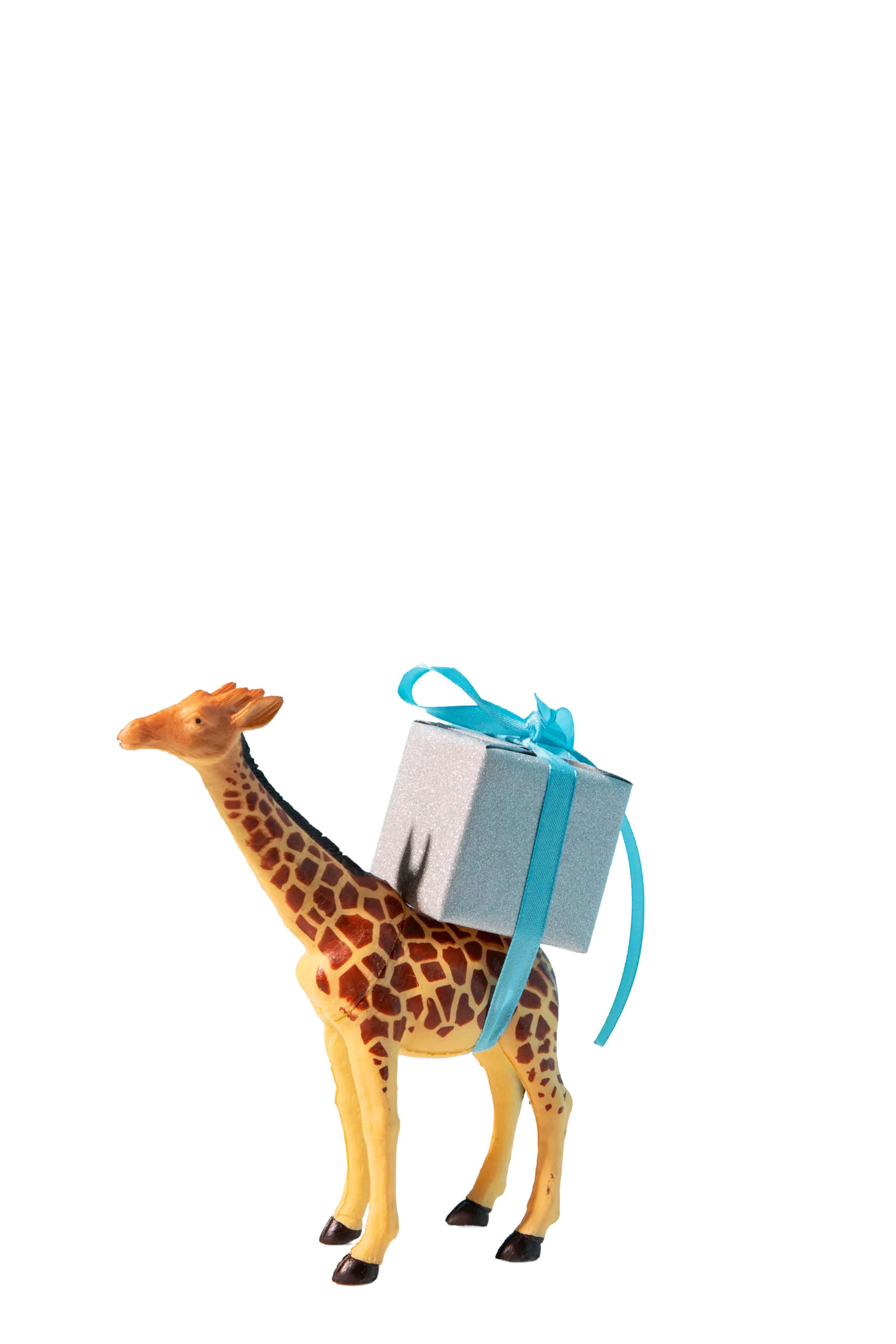 Wooden giraffe figure with gift box