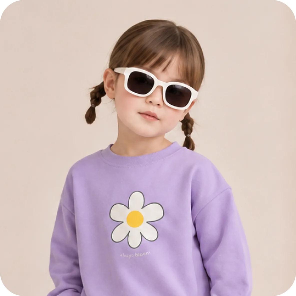 Lilac daisy sweatshirt with sunglasses