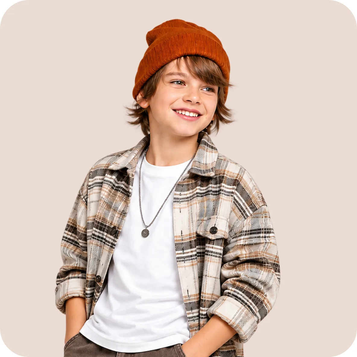 Plaid overshirt with knitted beanie