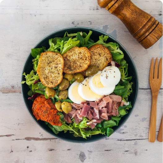 Soft-Boiled Egg & Crouton Salad Bowl